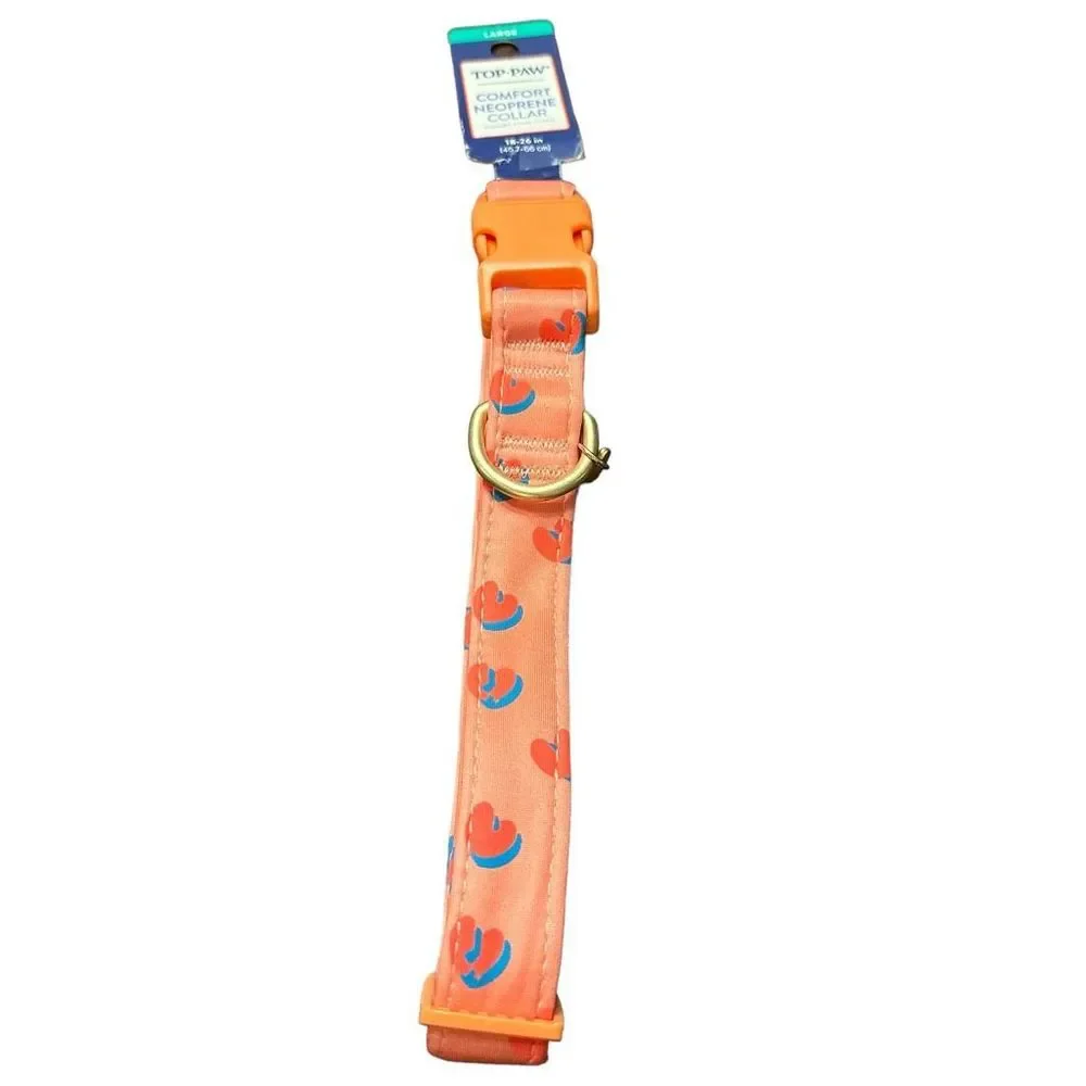 Top Paw Comfort Neoprene Dog Collar Size Large Adjustable‎ Heart Break Orange